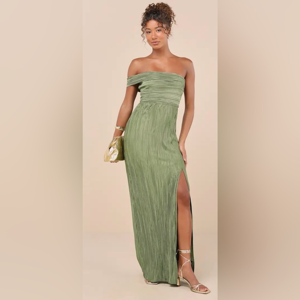 Lulu's Olive One-Shoulder Pleated Dress